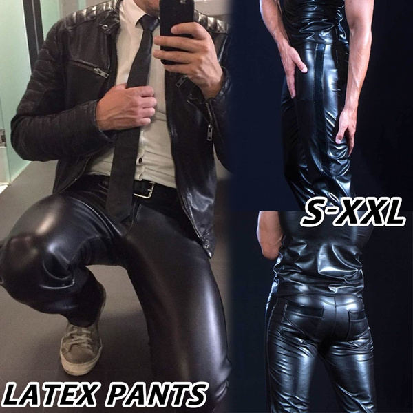 A stylish pair of hardcore latex leggings for men with zip detail.